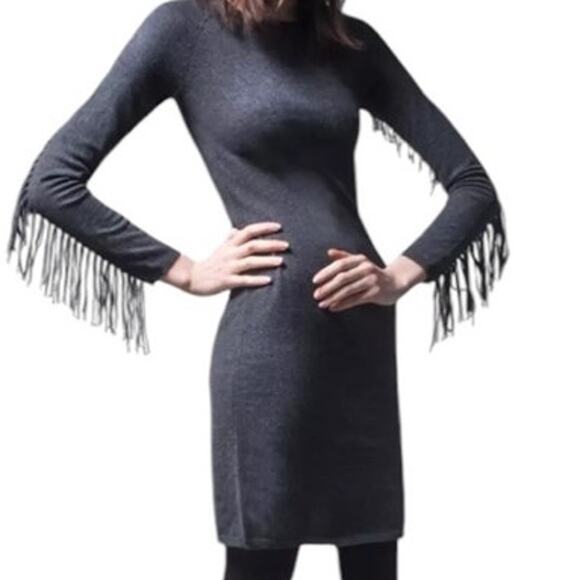 Yoana Baraschi Medium Raven Fringe Wool Cashmere Bodycon Sweater Dress Black - Picture 1 of 13